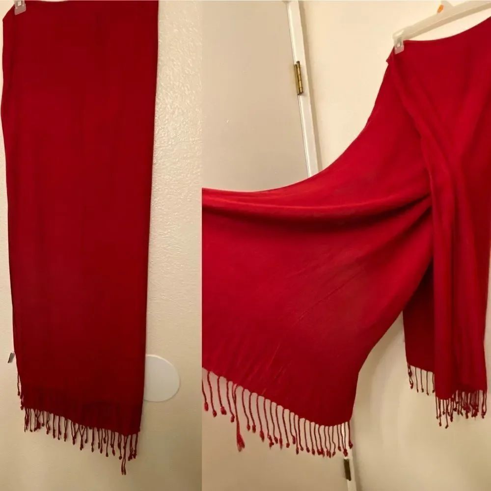 Loft 100% rayon red Oversized large Scarf wrap pashmina fringe trim 30x80
